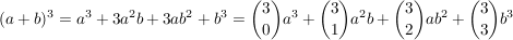 $ (a+b)^3=a^3+3a^2b+3ab^2+b^3={3\choose 0}a^3+{3\choose 1}a^2b+{3\choose 2}ab^2+{3\choose 3}b^3 $